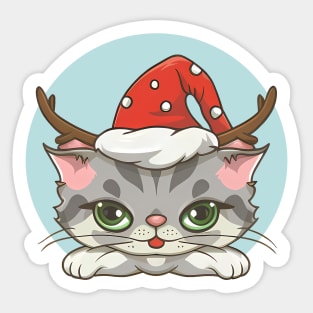 Cute Kitty in a Christmas Hat Sticker